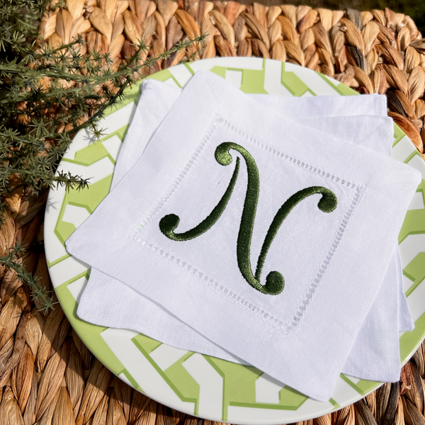 Celebration Monogrammed Cocktail Napkins, Set of 4 - White Tulip Embroidery
