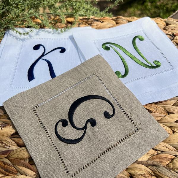 Celebration Monogrammed Cocktail Napkins, Set of 4 - White Tulip Embroidery