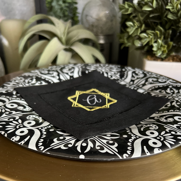 Modern Border Monogrammed Cocktail Napkins, Set of 4 - White Tulip Embroidery