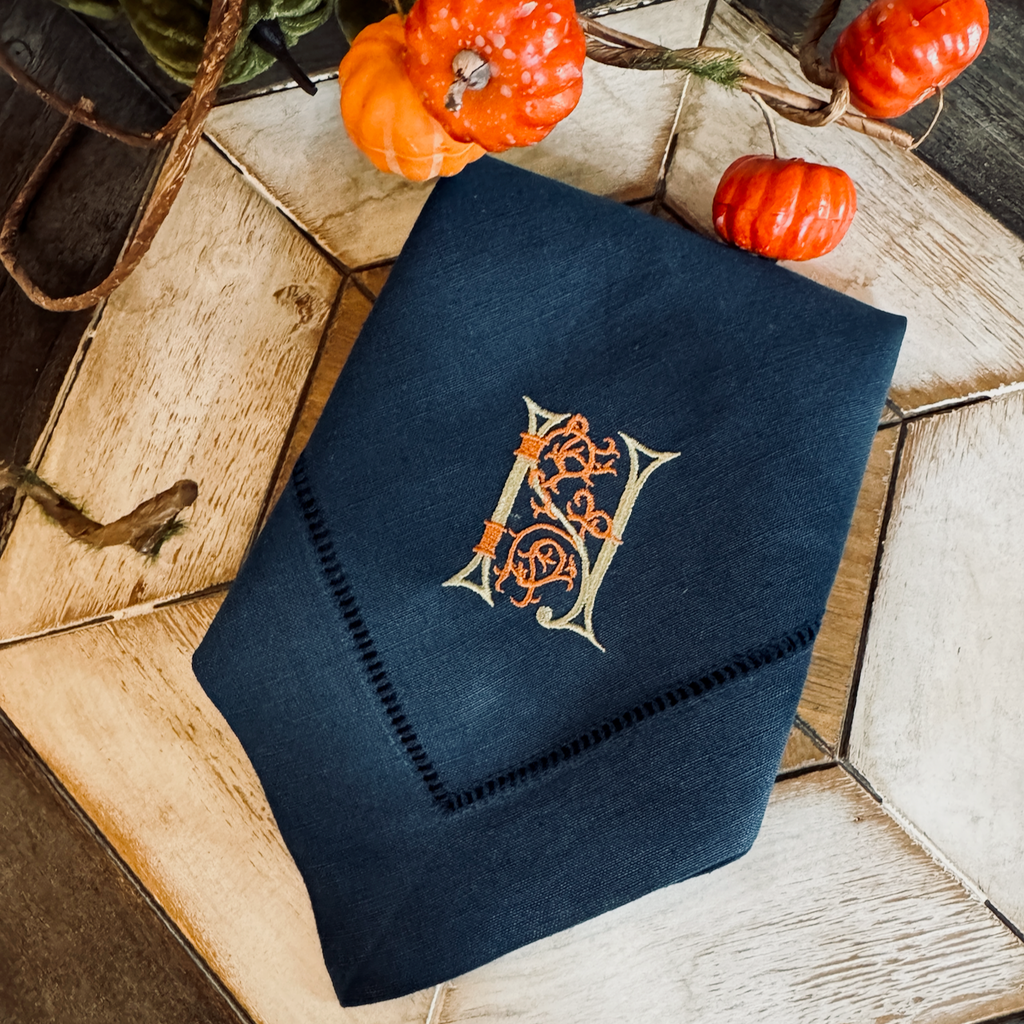 Scroll Monogrammed Embroidered Cloth Napkins - Set of 4 napkins - White Tulip Embroidery