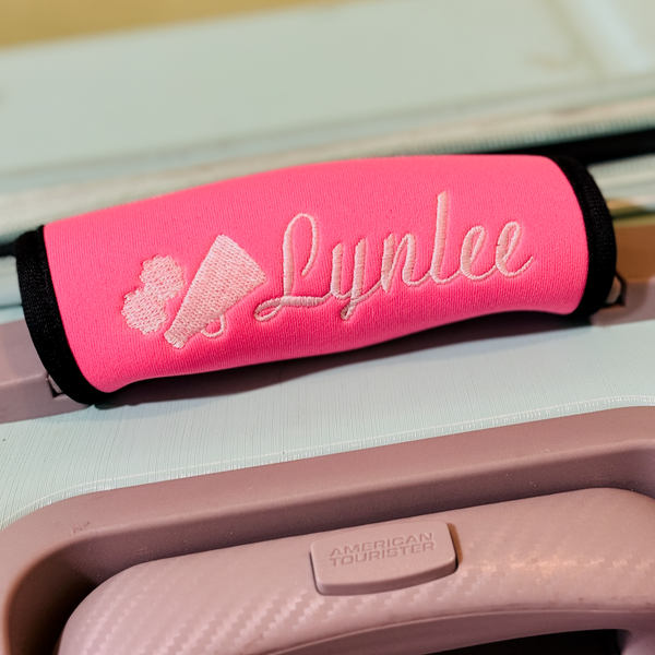 Cheer Name Luggage Handle Wrap Personalized and Embroidered, Cheerleader Luggage Tag - White Tulip Embroidery