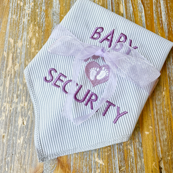 Baby Security Pin Striped Dog Bandana, Plaid Embroidered Dog Handkerchief, Dog New Baby Gift - White Tulip Embroidery