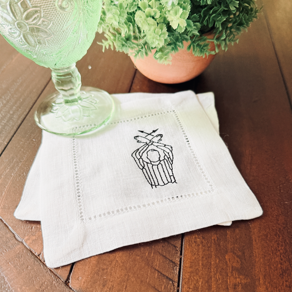 Football Referee Cloth Cocktail Napkins, Set of 4 Referee Call Sign Embroidered Cocktail Napkins - White Tulip Embroidery