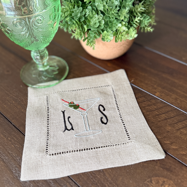 Monogrammed Martini Cocktail Napkins, Set of 4 - White Tulip Embroidery