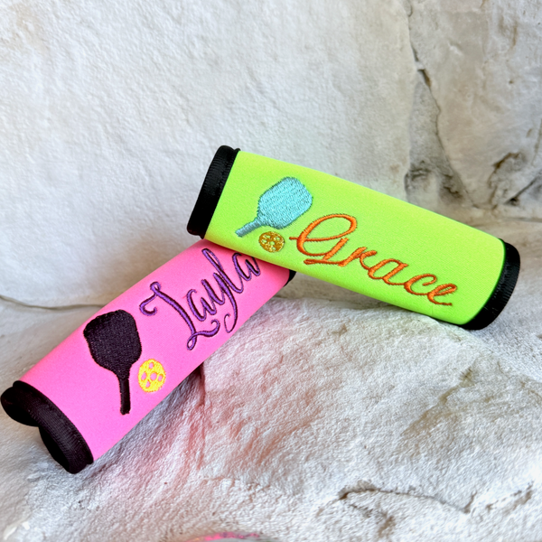 Pickleball Name Luggage Handle Wrap Personalized and Embroidered - White Tulip Embroidery