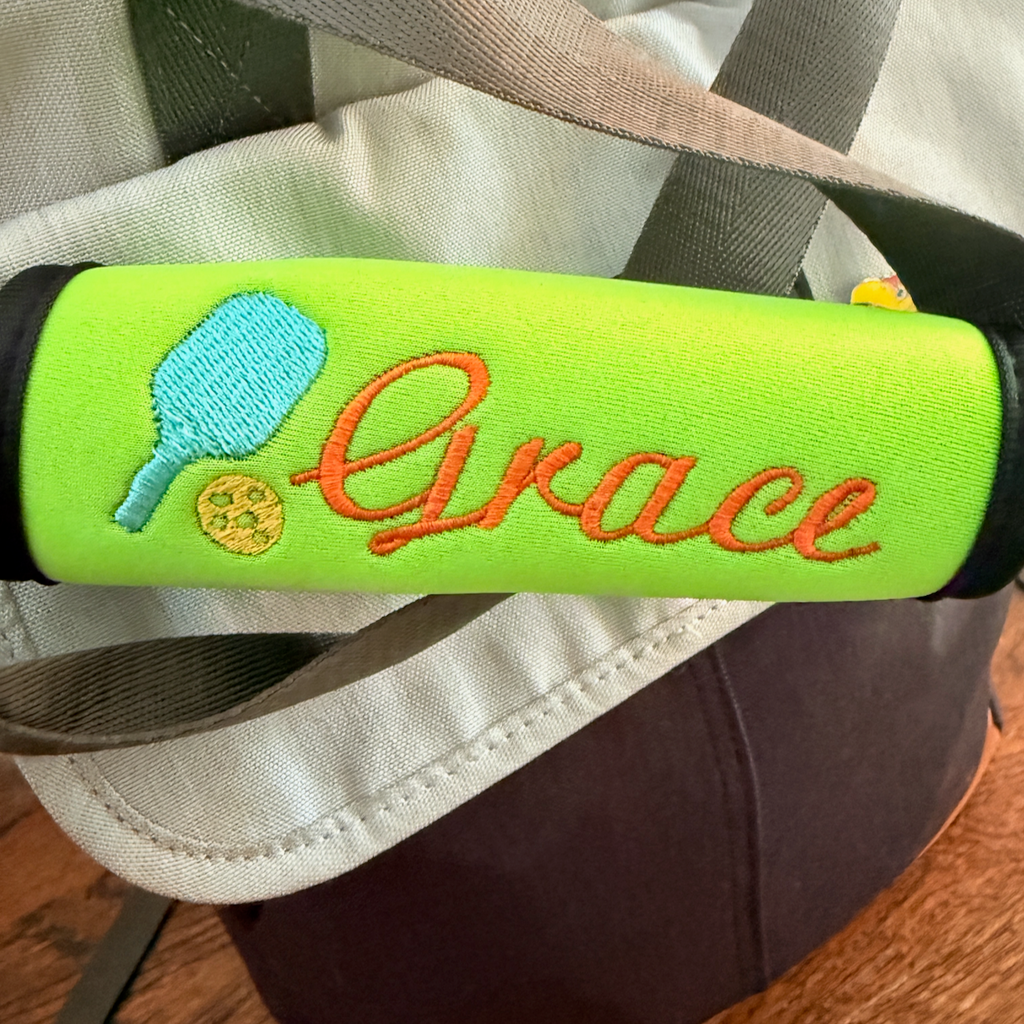 Pickleball Name Luggage Handle Wrap Personalized and Embroidered - White Tulip Embroidery