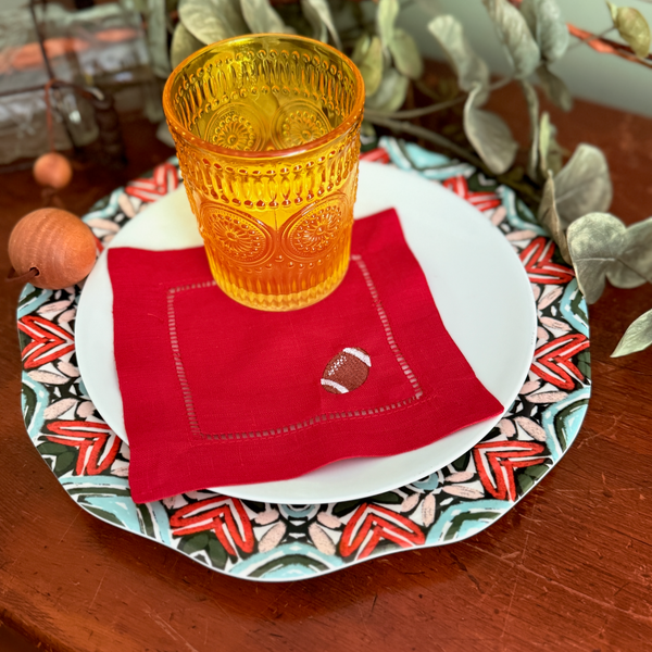 Football Cocktail Napkins, Set of 4 - White Tulip Embroidery