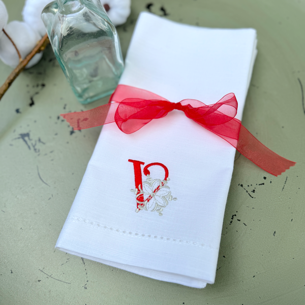 Monogrammed Christmas Snowflake Embroidered Cloth Napkins-Set of 4 napkins - White Tulip Embroidery