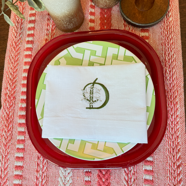 Monogrammed Christmas Snowflake Embroidered Cloth Napkins-Set of 4 napkins - White Tulip Embroidery