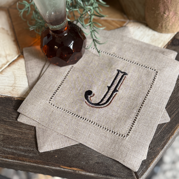 Vintage Monogrammed Cocktail Napkins, Set of 4 - White Tulip Embroidery