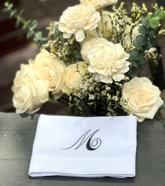 Rosato Monogrammed Cloth Dinner Napkins - Set of 4 napkins - White Tulip Embroidery
