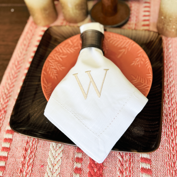 Simple and Modern Monogrammed Embroidered Cloth Napkins - White Tulip Embroidery
