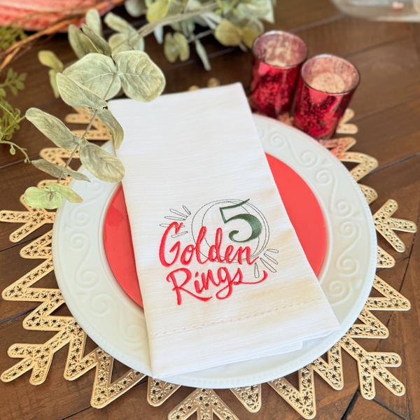 Twelve Days of Christmas Cloth Napkins - Set of 12 napkins - White Tulip Embroidery