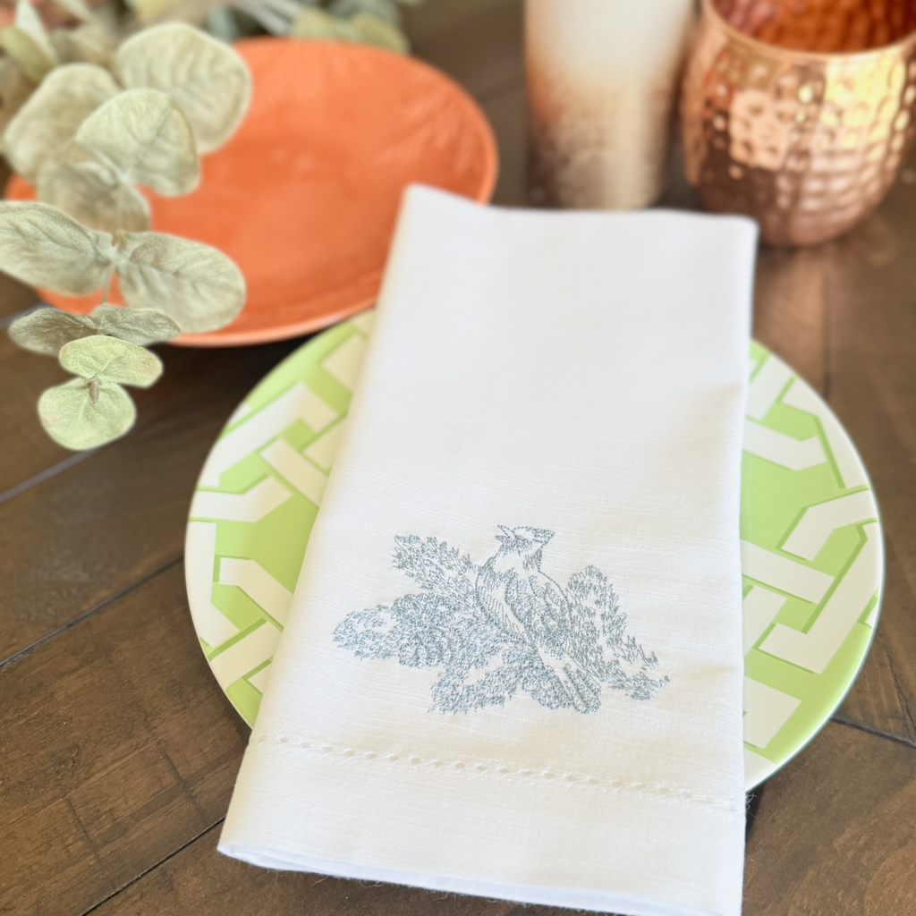 Twelve Days of Christmas Embroidered Cloth Napkins - Set of 12 napkins - White Tulip Embroidery