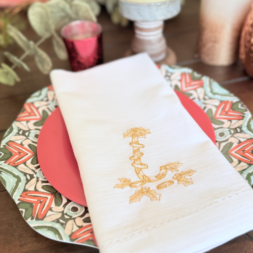 Twelve Days of Christmas Embroidered Cloth Napkins - Set of 12 napkins - White Tulip Embroidery