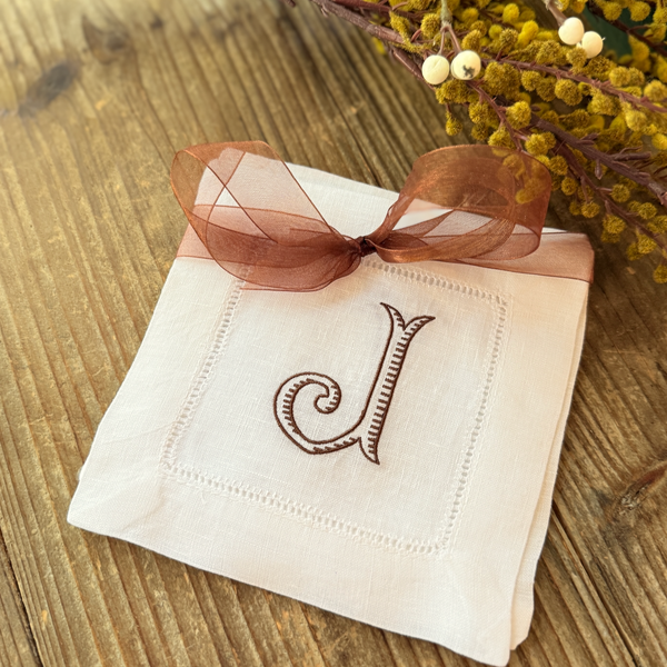 Baroque Monogrammed Cocktail Napkins, Set of 4 - White Tulip Embroidery