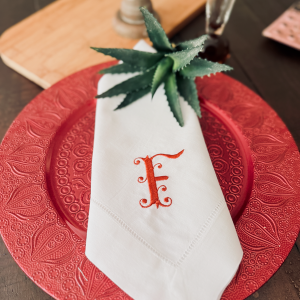 Mimi Monogrammed Cloth Dinner Napkins - Set of 4 napkins - White Tulip Embroidery