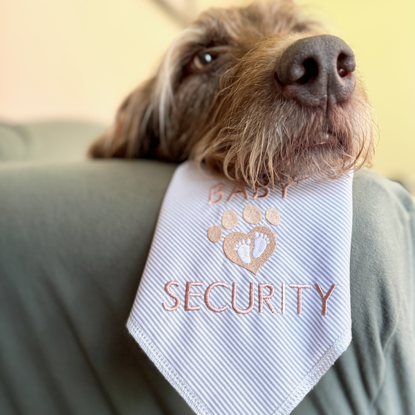 Baby Security Pin Striped Dog Bandana, Plaid Embroidered Dog Handkerchief, Dog New Baby Gift - White Tulip Embroidery