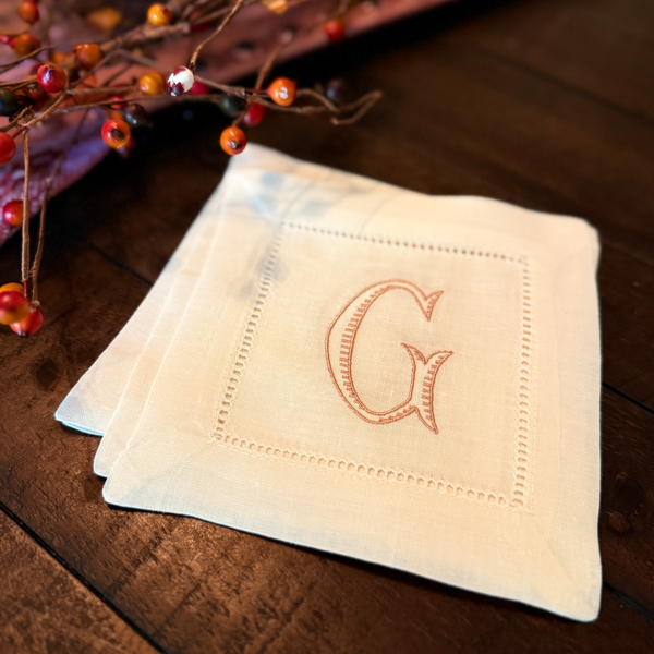 Baroque Monogrammed Cocktail Napkins, Set of 4 - White Tulip Embroidery