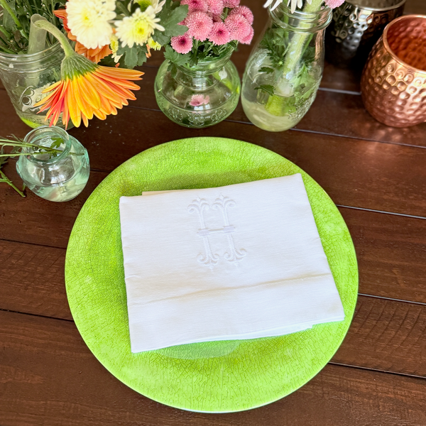 Noble Monogrammed Cloth Dinner Napkins - Set of 4 napkins - White Tulip Embroidery