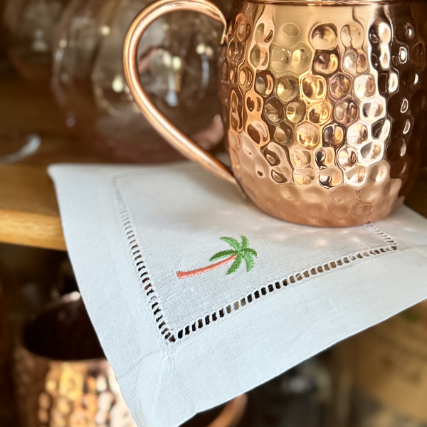 Palm Tree Cloth Cocktail Napkins, Set of 4 - White Tulip Embroidery