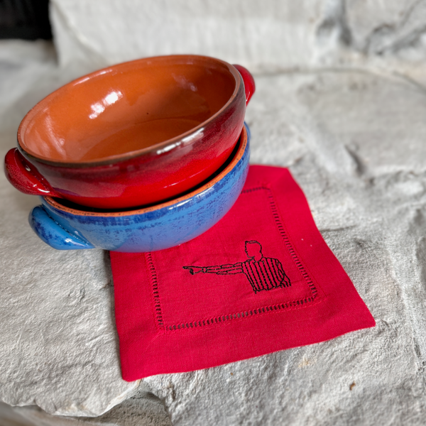 Football Referee Cloth Cocktail Napkins, Set of 4 Referee Call Sign Embroidered Cocktail Napkins - White Tulip Embroidery