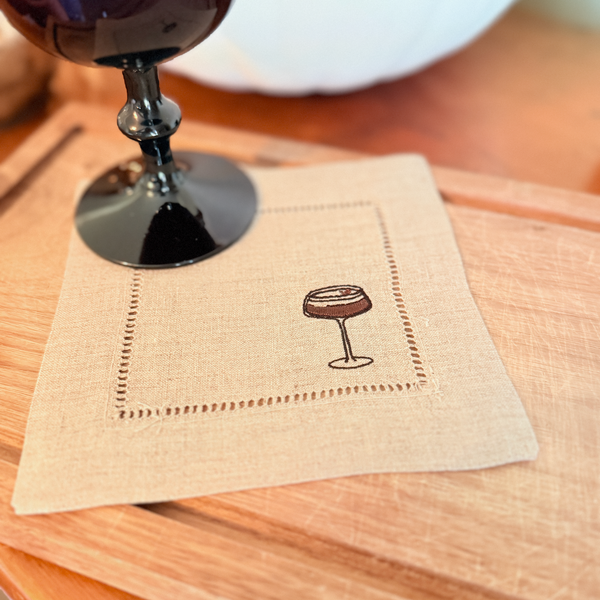 Espresso Martini Cocktail Napkins, Embroidered Cocktail Cloth Napkins, Set of 4, Linen cocktail napkins, Espresso Martini gift - White Tulip Embroidery