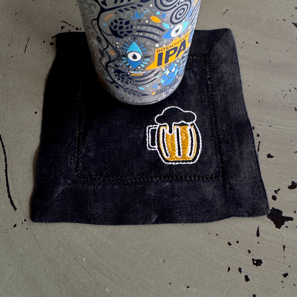 Beer Embroidered Cloth Cocktail Napkins, Set of 4, Beer Linen cocktail napkins, Beer gift, Dad gift - White Tulip Embroidery