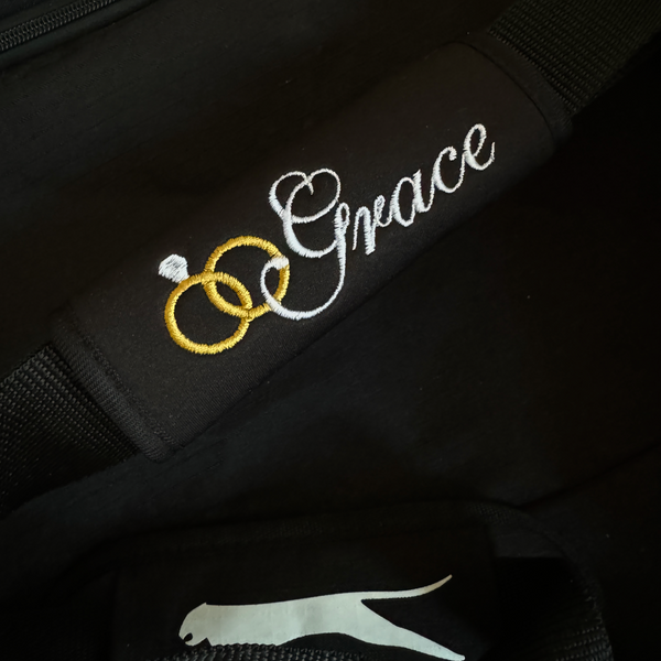 Wedding Name Luggage Handle Wrap Personalized and Embroidered, Honeymoon Suitcase Tag - White Tulip Embroidery