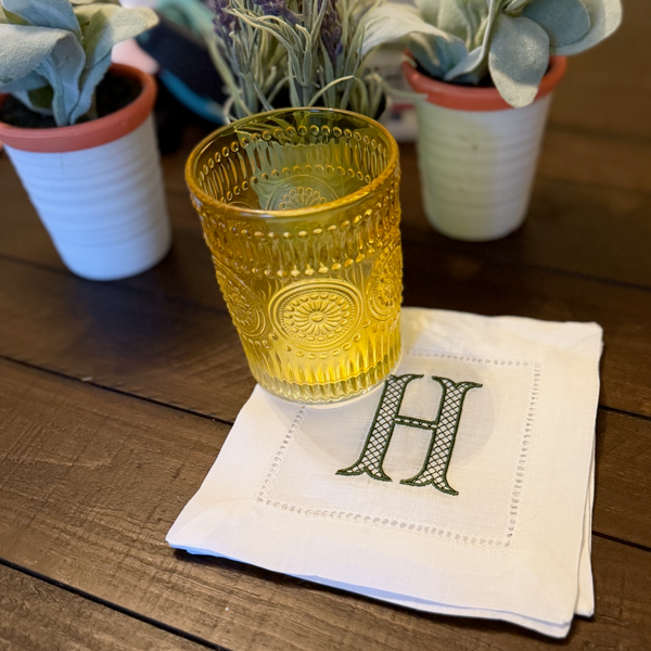 Fishtail Monogrammed Cocktail Napkins, Set of 4 - White Tulip Embroidery