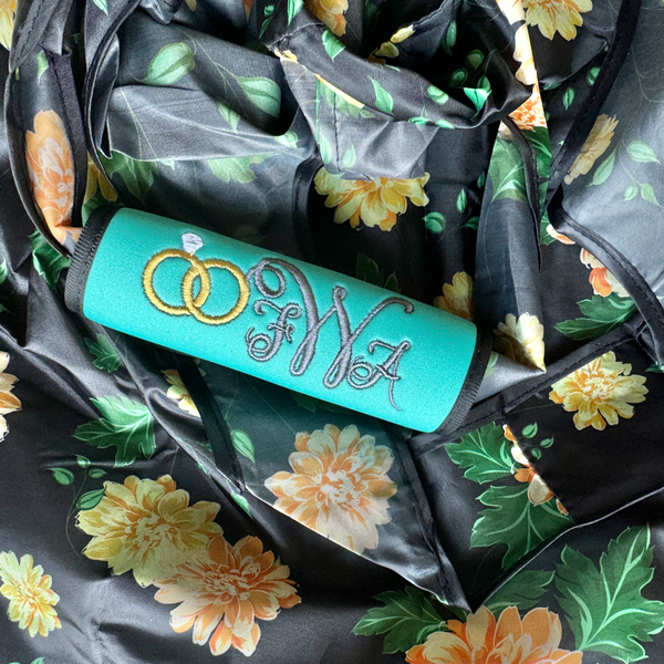 Wedding Name Luggage Handle Wrap Personalized and Embroidered, Honeymoon Suitcase Tag - White Tulip Embroidery
