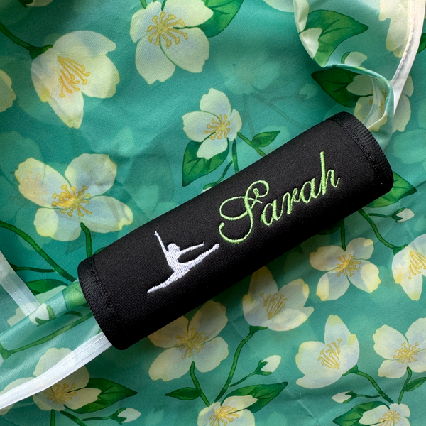 Dance Luggage Name Handle Wrap Personalized and Embroidered, Dance Sport Bag Name Tag - White Tulip Embroidery