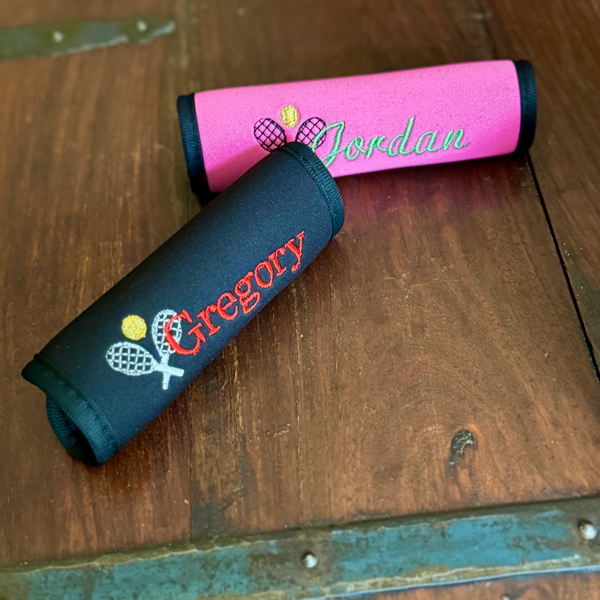Tennis Luggage Name Handle Wrap Personalized and Embroidered, Tennis Bag Name Tag - White Tulip Embroidery