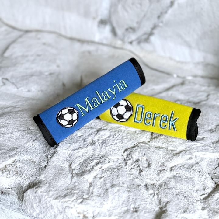 Soccer Name Luggage Handle Wrap Personalized and Embroidered, Softball Name Suitcase Tag - White Tulip Embroidery