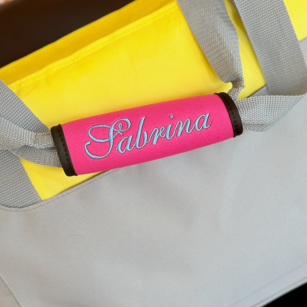 Luggage Handle Wrap Personalized and Embroidered, Name Suitcase Tag - White Tulip Embroidery