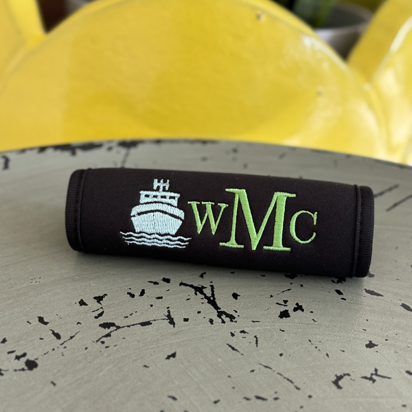 Cruise Name Luggage Handle Wrap Personalized and Embroidered, Cruise Trip Name Suitcase Tag - White Tulip Embroidery