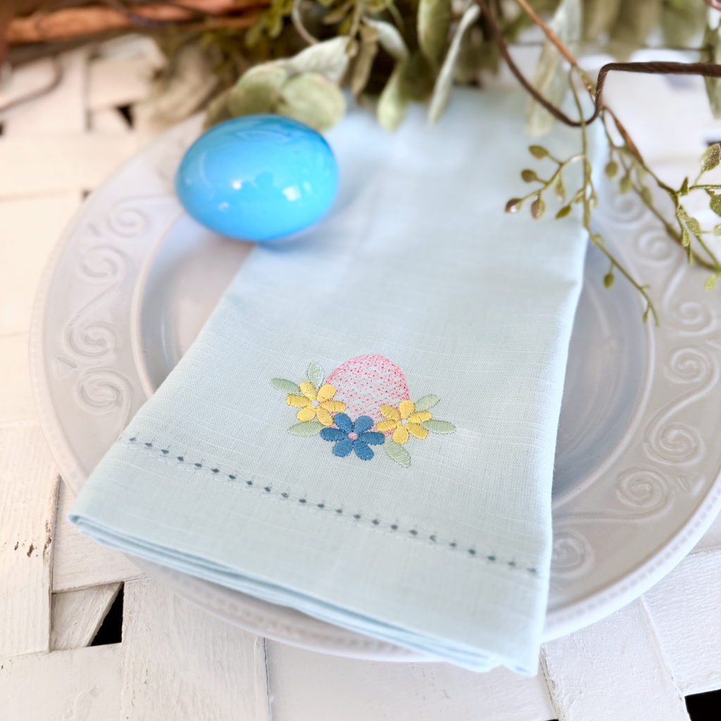Easter Egg Embroidered Cloth Napkins - Set of 4 napkins - White Tulip Embroidery