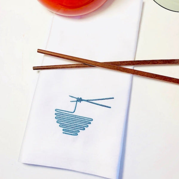 Ramen Noodle Embroidered Cloth Napkins - White Tulip Embroidery