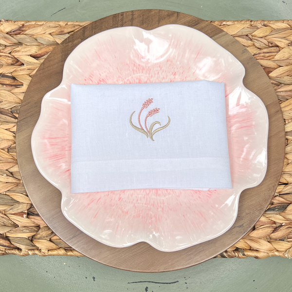 Thanksgiving Wheat Cloth Dinner Napkins - Set of 4 napkins - White Tulip Embroidery