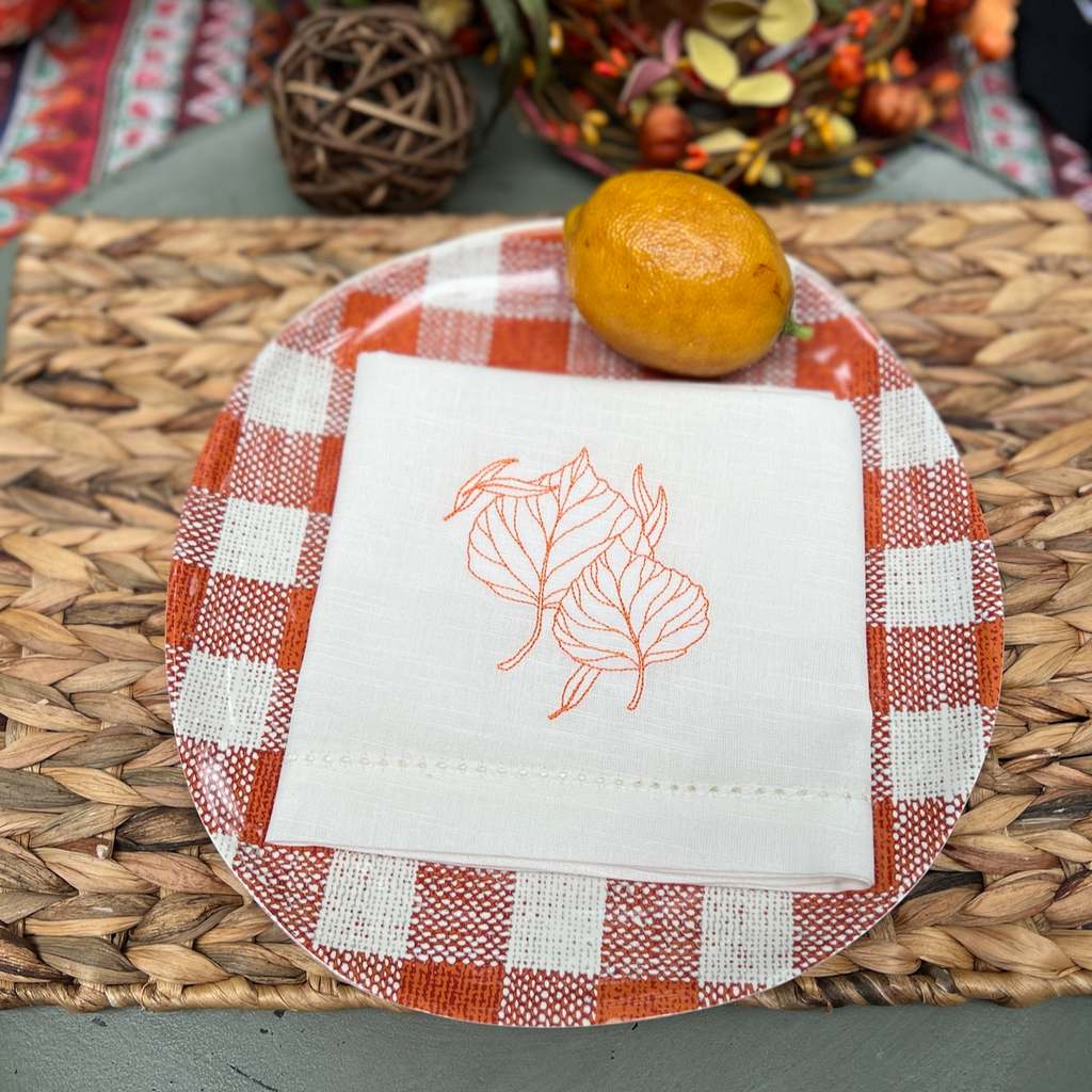 Thanksgiving Embroidered Cloth Leaves Napkins - Set of 4 napkins - White Tulip Embroidery