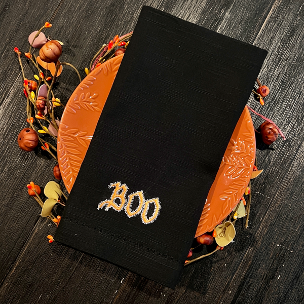 Boo Halloween Napkins - Set of 4 napkins - White Tulip Embroidery