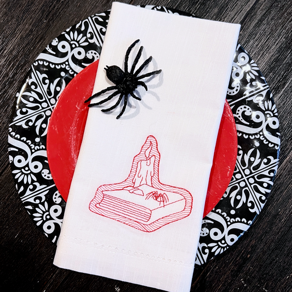 Scary Halloween Napkins - Set of 4 cloth napkins - White Tulip Embroidery