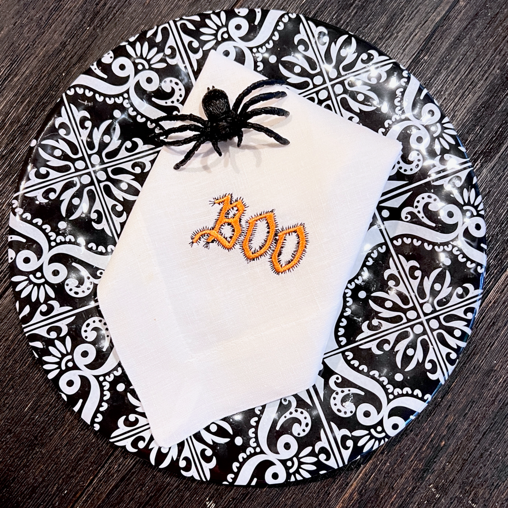 Boo Halloween Napkins - Set of 4 napkins - White Tulip Embroidery