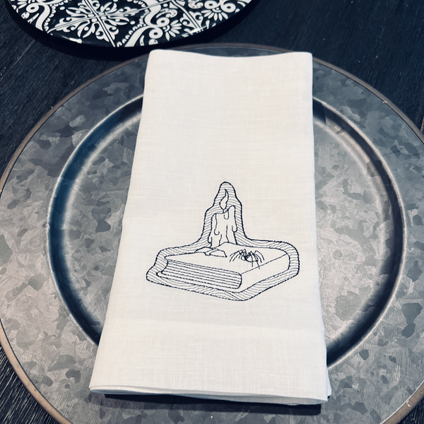 Scary Halloween Napkins - Set of 4 cloth napkins - White Tulip Embroidery