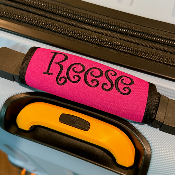 Luggage Handle Wrap Personalized and Embroidered, Name Suitcase Tag - White Tulip Embroidery