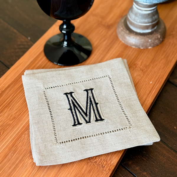Vintage Monogrammed Cocktail Napkins, Set of 4 - White Tulip Embroidery