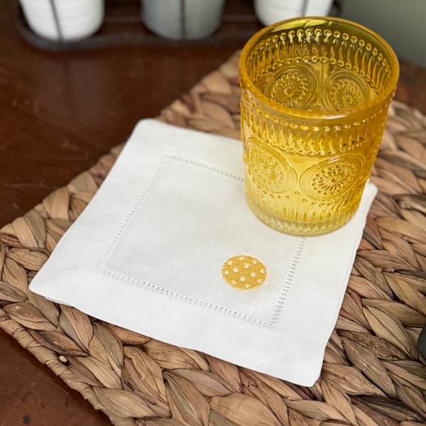 Pickleball Cloth Linen Cocktail Napkins, Set of 4 - White Tulip Embroidery