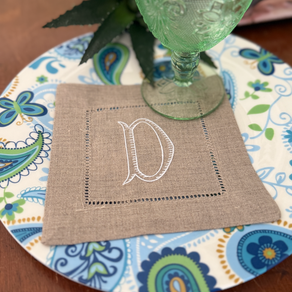 Baroque Monogrammed Cocktail Napkins, Set of 4 - White Tulip Embroidery