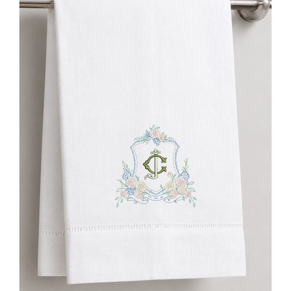 Set of 8 towels plus two napkins with custom design - White Tulip Embroidery