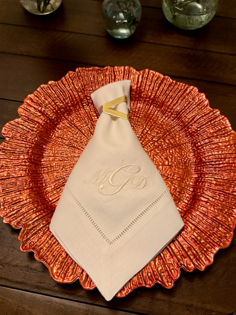 Sophia 3 Letter Monogrammed Embroidered Cloth Napkins - White Tulip Embroidery